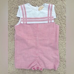 EUC The Beaufort Bonnet Company Townes Seersucker Jon Jon Richmond Red 6-12m